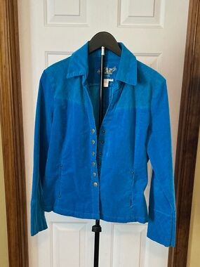 Women's  Blue Button-Front Corduroy Jacket